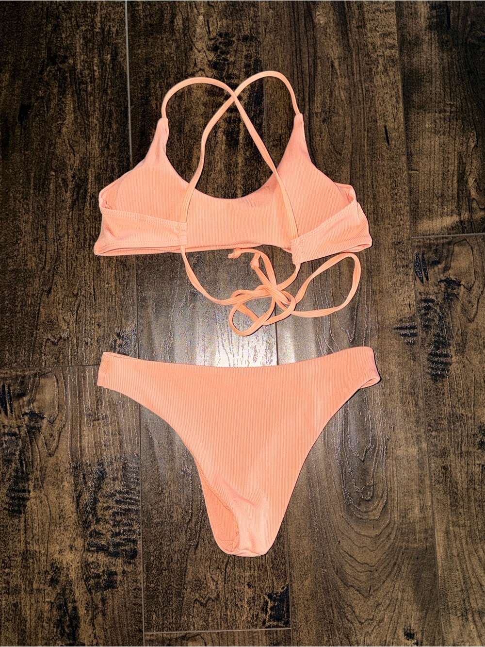 Light Orange Ribbed Bikini Set - Picture 2 of 5